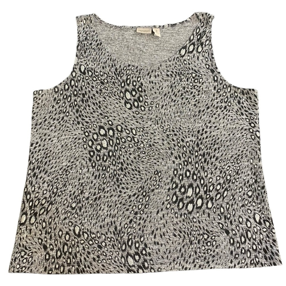 Chicos Easywear Black Gray White Animal Print Sleeveless Blouse Top Size XL